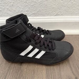 Adidas Kids Black and White High-Top Wrestling Sneakers